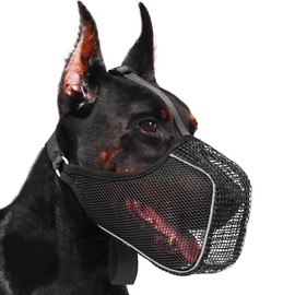 Mayerzon Dog Muzzle, Patented Mesh Muzzle with Panting Room for Large Medium Small Sized Dogs, Soft Mouth Guard to Prevent Biting Eating for Grooming Vet Visit Walking, Reflective and Full Covered