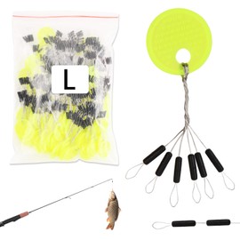 Hoxfly 600Pcs/100 Groups Fishing Bobber Stoppers, 6 in 1 Float Sinker Stops, Black Cylinder 5/6/7mm Rubber Bobber Stops for Fishing Line Outdoor Fishing Accessories (L)