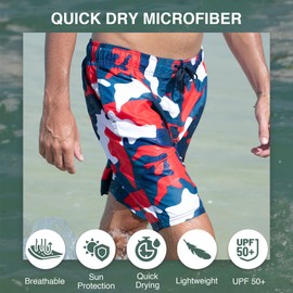 Kanu Surf Miles Swim Trunks (Regular & Extended Sizes), Surf Camo Denim, Large