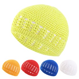 Wayfadacc Cappello musulmano lavorato a mano all'uncinetto a maglia per la preghiera per adulti, invernale, per ciclismo, bianco