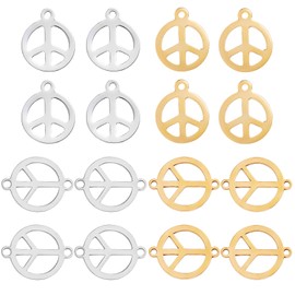 COGCHARGER 16 Pieces 201 Stainless Steel Pendants Flat Round with Peace Sign Charm Connector for Jewelry Necklace Bracelet Earring Making Crafts