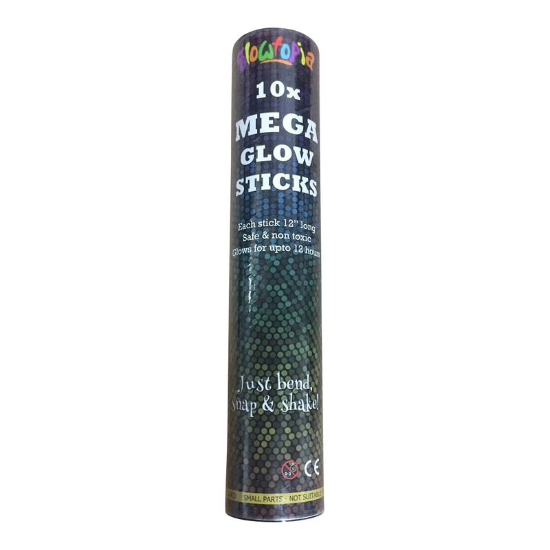 Glowtopia Mega Glow Sticks 12" Yellow Pack of 10