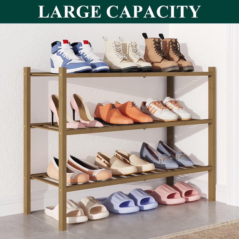 Smiry Bamboo Shoe Rack for Closet, 3 Tier Wooden Stackable