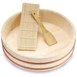 Kichgather 14.2 Inch Wooden Sushi Rice Bowl Hangiri Sushi Oke Rice Mixing Tub (3 pieces)