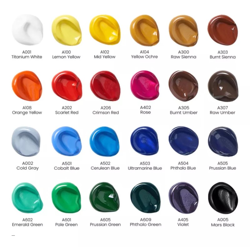 Arteza Set 24 Tubos Pinturas Acrilicas Colores Surtidos 22ml Arteza