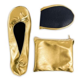 xaijciz Women's Portable Foldable Ballet Flats Shoes Roll Up Slippers for Travel Wedding (Gold Medium)