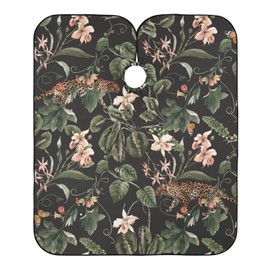 ALAZA Flower Green Leaves Butterfly Leopard Barber Cape for Men Women, Waterproof Haircut Apron Beard Shaving Bib Hair Cutting Cloth 55 x 65 Inch