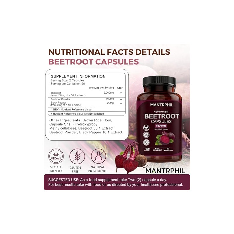 Beetroot Capsules 5100mg – High Strength Beetroot Supplement with Black