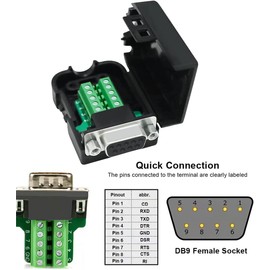 DTECH Solderless DB9 Connector Female D-Sub 9 Pin Serial Adapter Signal Module RS232 Breakout Board Board with Terminal Block Case Tail Pipe Nut Screw Lock Buckle