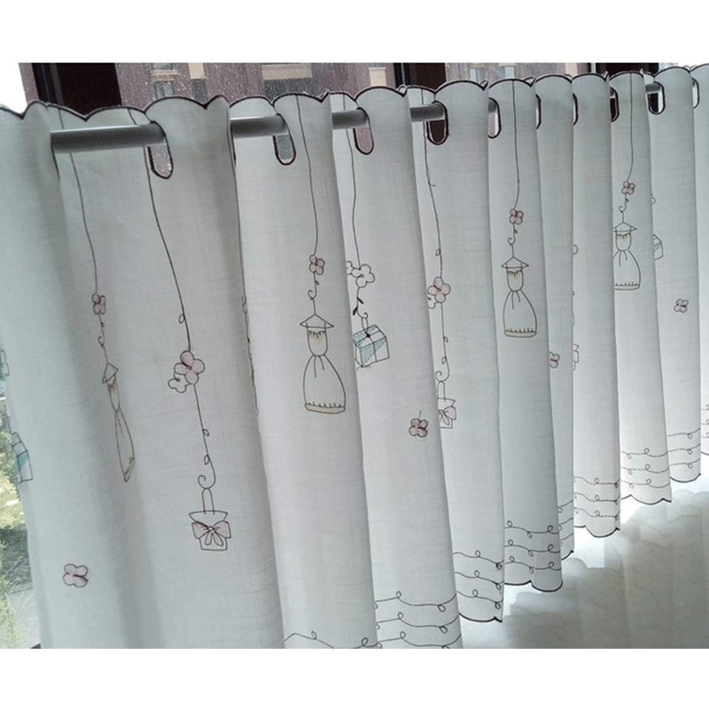 Cute Embroidered Floral Print Cafe Curtain Cloth Stylish Kitchen Invisible
