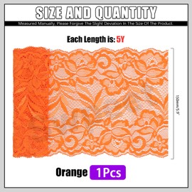 Swpeet 5 Yard by 6" Wide Orange Lace Fabric Stretch Elastic, Trim Lace Ribbon, Elastic Sewing Trim Ribbon for Garment, Headbands, Wedding Bouquet Making DIY Crafts