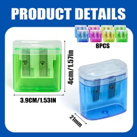 8 PCS Pencil Sharpeners, Sharpeners for School, Manual Double-Hole Pencil Sharpner with Cover, for Kids Students School Home Office Supply, Kids Pencil Sharpener, (Blue, Yellow, Green, Pink)