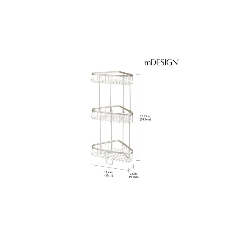 mDesign Metal 3-Tier Bathroom Corner Shower Shelf - Free Standing