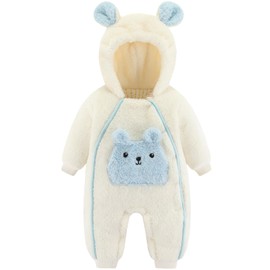 Baby Girl Winter Jumpsuit Suit Newborn Snowsuit Unisex Cute Infant Girl Outfits Fall Clothes Romper Hoodie Long Sleeve One-Piece White 3-6 Months