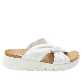Alegria Women's Rylie White Vegan Leather Lightweight Platform Satin Scarf Tie Slide Sandal 7-7.5 M US