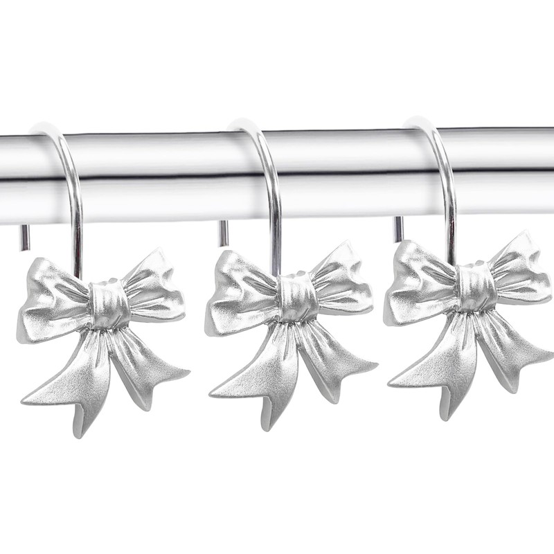 CHICTIE Bow Knot Decorative Shower Curtain Hooks, Silver Shower Rings