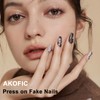 AKOFIC Press on Nails Almond, Medium Length French Artificial Nails,