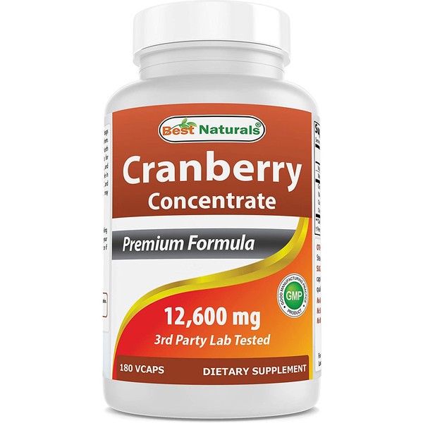 Best Naturals Cranberry Pills 3X Concentrate Veggie Capsule, 12600 mg, 180 Count (817716010755)