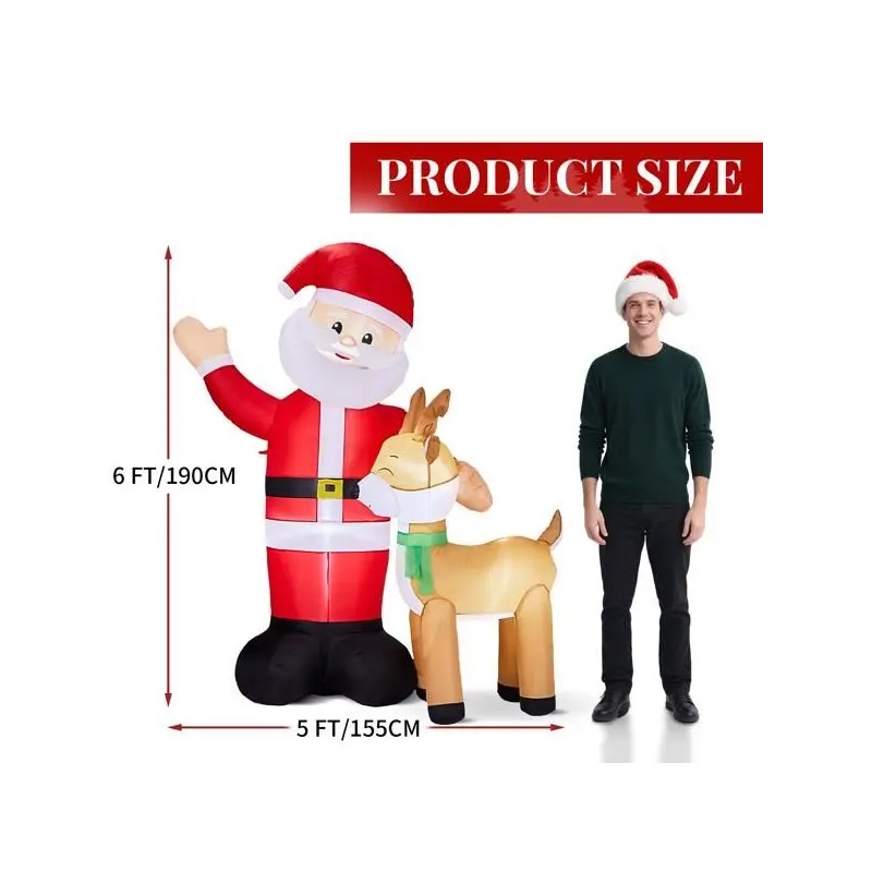 6.3FT Lighted Christmas LED Inflatable Decoration Funny Santa Reindeer Yard