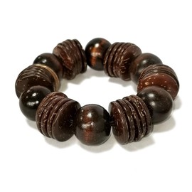 Bohemian Wooden Round Beaded Chunky Stretch Bracelet Ethnic Boho Bangle Coconut Husk Beads Jewelry Wood Elastic Wristband for Women