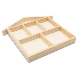 DIY House Shaped Shadow Box 10-inch, Pack of 3, 6-Section Wooden Divided Serving Tray for Crafts & Candy/Food Party Tray, by Woodpeckers