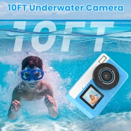 MOREXIMI 10FT Digital Camera Waterproof, 4K Video Camera for Snorkeling, Christmas Birthday Gifts Pool Toddler Digital Action Camera with 32GB Card (Blue)