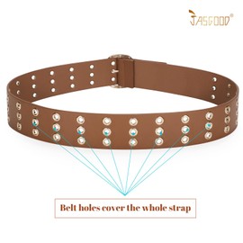 JASGOOD Three Grommet Belt for Women Wide Waist Belt PU Leather Punk Studded Belt for Jeans Pants