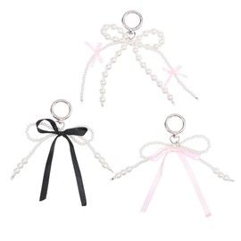 GLOBLELAND 1 Piece Bow Beads Key Ring Beads Key Ring Wrist Band Bow Silk Ribbon Key Ring Bow Bag Pendant for Car Keys Purse Backpack Bags, Epoxy