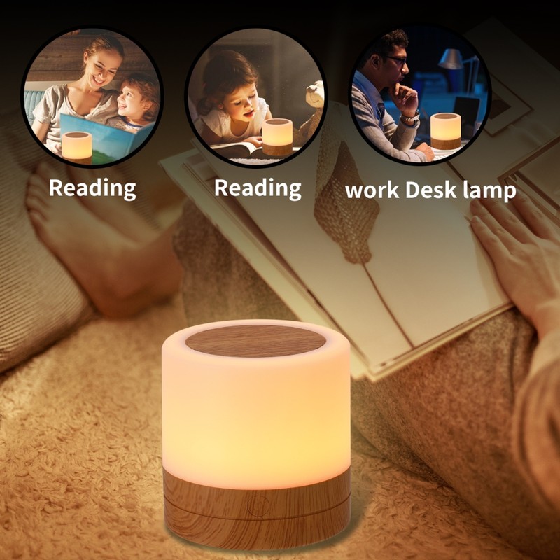 Wooden Bedside Table Lamp LED Colorful Wood Grain Night Light