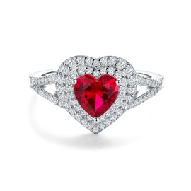 RANDES Ruby Promise Engagement Ring 925 Sterling Silver Red Heart Rings for Women July Birthstone Ring Size 8