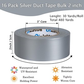 Oleitodh 16 Pack Silver Duct Tape Bulk 2 inch Duct Tape Heavy Duty 30 Yards Each, Strong No Residue All-Weather Duct Tape, Tear by Hand,Multi-Use for Indoor
