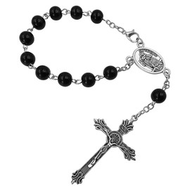 TALISMAN4U Saint Christopher Medal Car Rosary for Rearview Mirror Glass Beads Catholic One Decade Auto Rosary for Women Men Religious Gift (Black Beads)