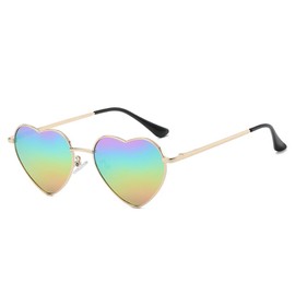 QVKUUT Vintage Heart Sunglasses Women's Polarised Festival Heart Shape Sunglasses, Gold/Rainbow