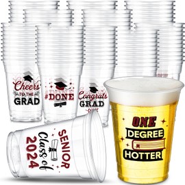 Yiyiring 12oz Graduation Disposable Cups Class of 2024 Cups Congrats Grad Clear Custom Cups Elegant Graduation Party Supplies Tableware Decorations(Burgundy Red Black, 100 Pcs)