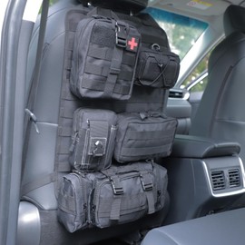 truck seat organizer and storage tactical car back seat back organizer with a Molle Vehicle Panel and 5 Different Size Molle Pouches for most models such as Jeep,SUV,Pickup (Black)