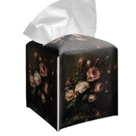 Moody Rose Bouquet Black Tissue Box Cover Square