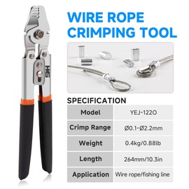 HKS Wire Rope Crimping Tool for Loop Sleeves, Aluminum Double Tube Ferrule Crimper for Fishing Line up to 2.2 mm with Cutting Function