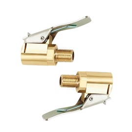 PSLER Air Chuck 2PCS Brass Tire Chuck 1/4" NPT(male) Heavy Duty Closed Flow Lock N Flate Air Chuck with Clip for Most Vehicles with Schrader Valve Air Nozzle Tire Inflator Air Pump Accessories