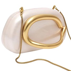 louceko Women Shell Shaped Chain Crossbody Shoulder Bag Handbag Acrylic Trendy Evening Bag Wedding Clutch Purse, Pearl White