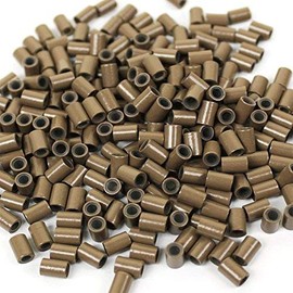 HAIR DE VILLE Silicone Lined Copper Micro Tube Rings Links Beads Linkies For I Tip Stick Glue Feather Hair Extensions (200 PCS 4mm, Light Brown)