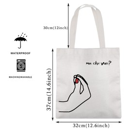 KUIYAI Italian Hand Gesture Ma Che Vuoi What Do You Want Tote Bag Funny Italian Gift Shoulder Bag Handbag, White