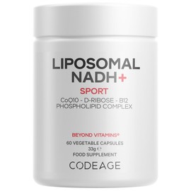 Codeage Liposomal NADH+ Sport – NADH, CoQ10, D-Ribose & Vitamin B12 – Vegan Supplement with Phospholipid Liposomal Matrix – Gluten-Free, Non-GMO – 60 Capsules – 2-Month Supply