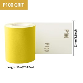 Shineboc Sandpaper Roll Yellow, 93 mm x 10 m Sandpaper Quartz Sand Dry Sanding Paper for Hand Sanders for Wood, Metal, Steel, Stainless Steel - 10 m / Grit 100