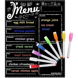 AWEELON Magnetic Dry Erase Menu Board for Fridge Weekly Meal Planner Blackboard 12 X 16 Inch