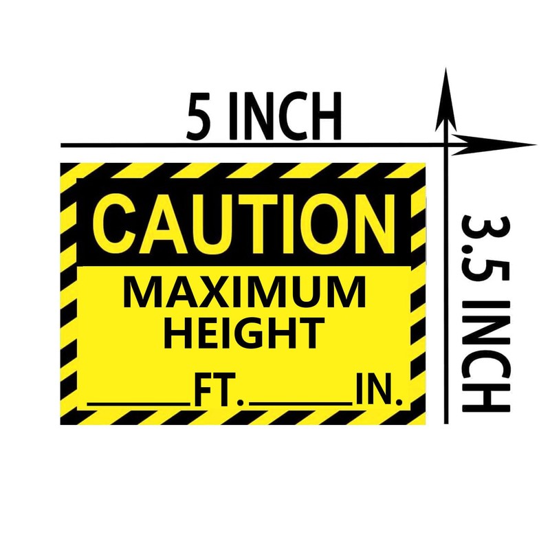 3.5x5 Inch Caution Maximum Height Sign Stickers,Self Adhesive Safety Warning