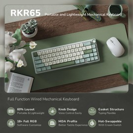 RK ROYAL KLUDGE RK ROYAL KLUDGE R65 Wired Mechanical Keyboard with Volume Knob, 60% Percent RGB Backlit Gasket Mount Gaming Keyboard with PBT Keycaps, MDA Profile, QMK/VIA, 66 Keys Hot Swappable Cream Switch, Cyan