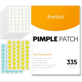 Breiboz Parches Para Granos Faciales(335 Unidades 255 Redondos Y 80 Con Forma De Estrella) Parches Hidrocoloides Coloridos Para El Acné Con Árbol De Té Ácido Salicílico Y Aceite De Cica Cubre
