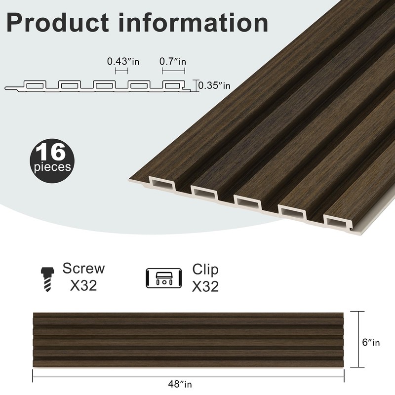 MODCART 16 Pack Slat Wall Panels, WPC Soundproof 3D Wall