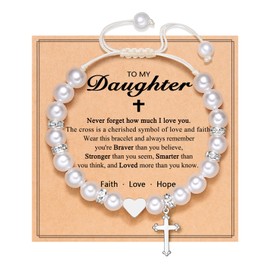 PINKDODO Daughter Cross Bracelet for Girls Jewelry Birthday Christmas Valentines Easter Gifts for Daughter Kids