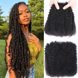 Unipearl Afro Kinkys Bulk Human Hair for Dreadlocks Extensions, Afro Kinky Human Braiding Hair for Twist Repair Locs 1 Pack 50 Gram Natural Black 18 Inch